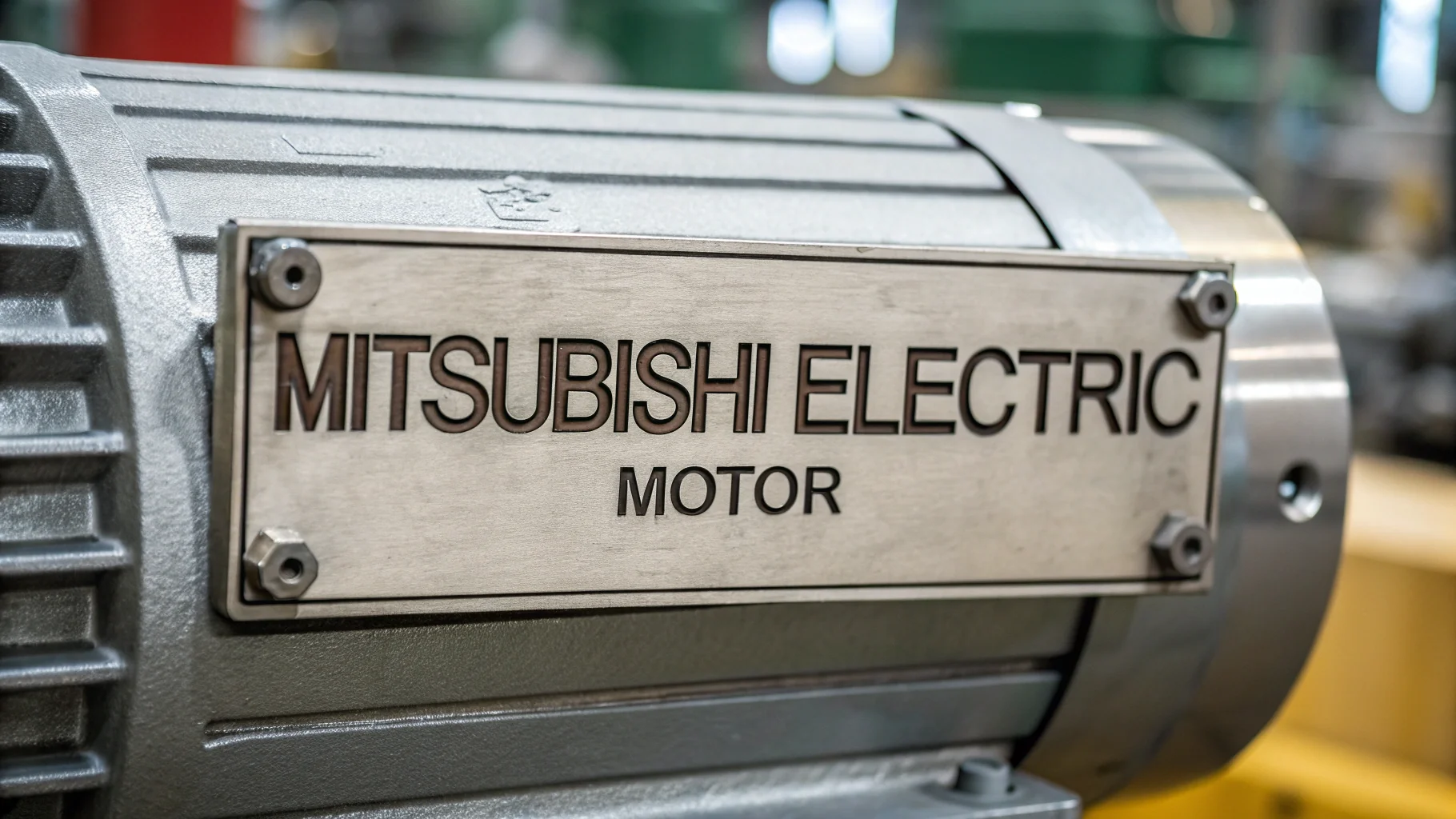 Close-up of a Mitsubishi Electric asynchronous motor nameplate