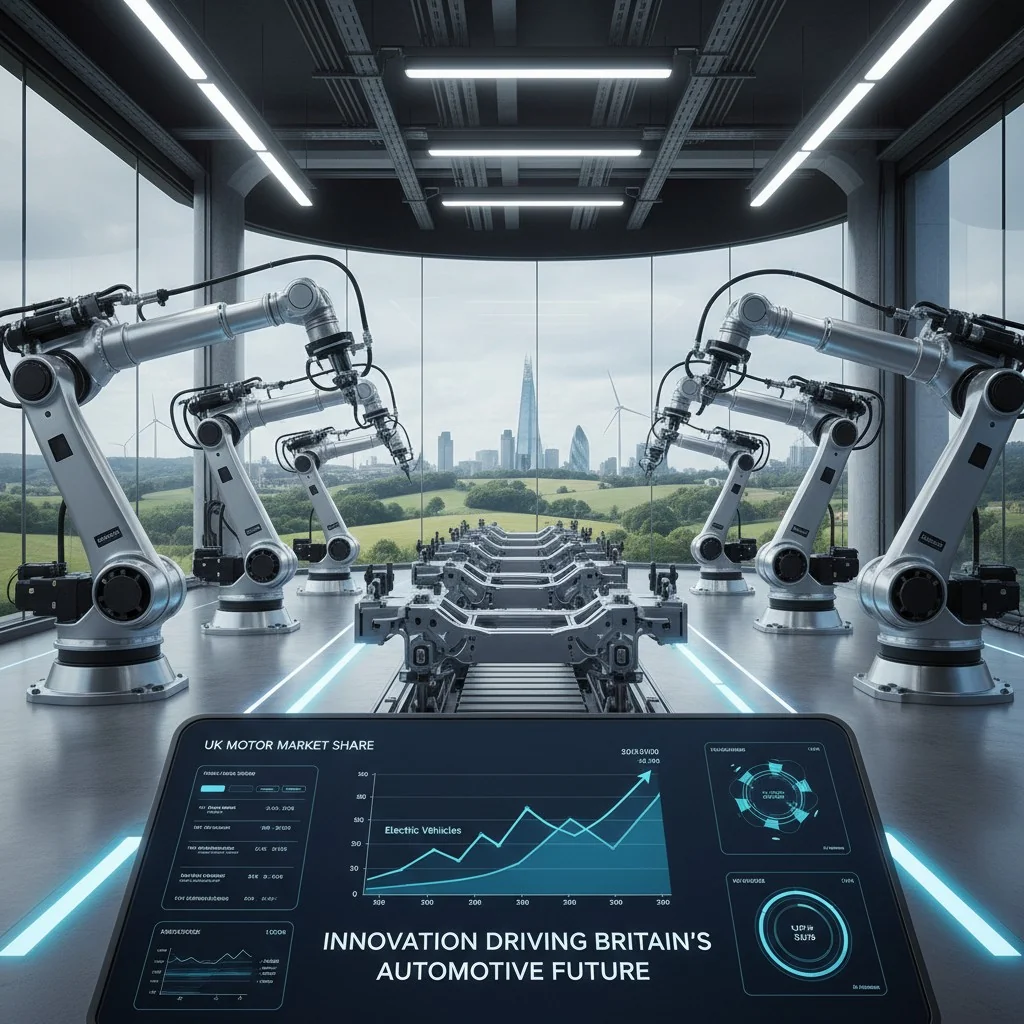 A modern, automated factory with robotic arms
