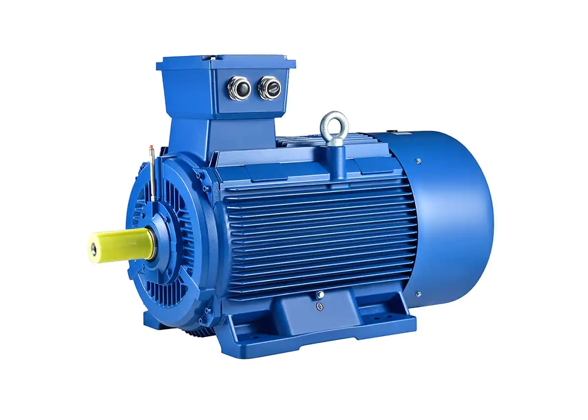 A futuristic image of a smart motor with data streams showing its performance metrics